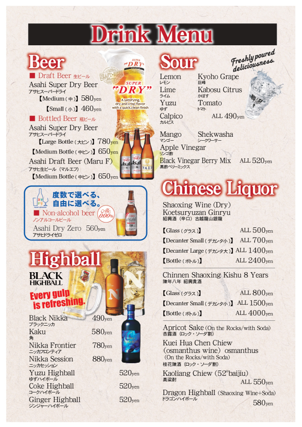 ドリンクメニュー英語その一