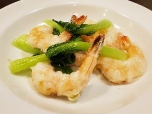 大エビと青菜の塩炒めの画像